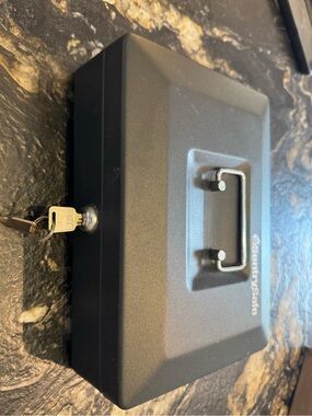 Small Black Steel Cash Box sentrysafe with Keys and Top Handle